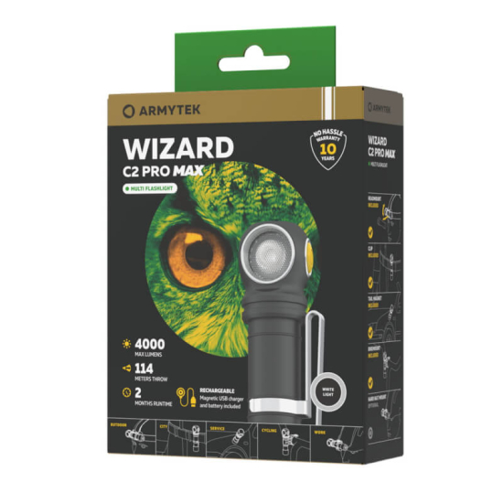 Wizard C2 Pro Max Magnet USB White, latarka czołowa, Armytek 4000 lm